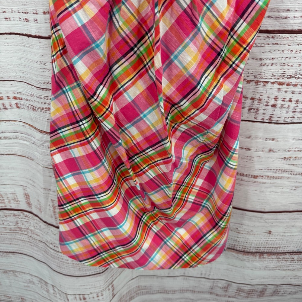 Lilly Pulitzer Strapless Plaid Dress Size 4 Smocked Bodice Pink Yellow Green - Picture 4 of 10